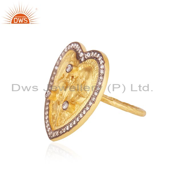 Suppliers 22K Yellow Gold Plated White Cubic Zirconia Heart Cocktail Stackable Ring