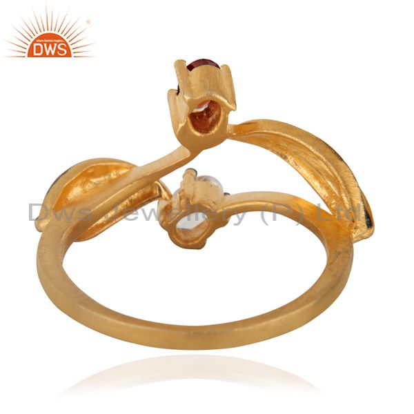 Suppliers Dazzling Red Glass Gemstones And CZ 18k Gold Over Brass Fashion Ring