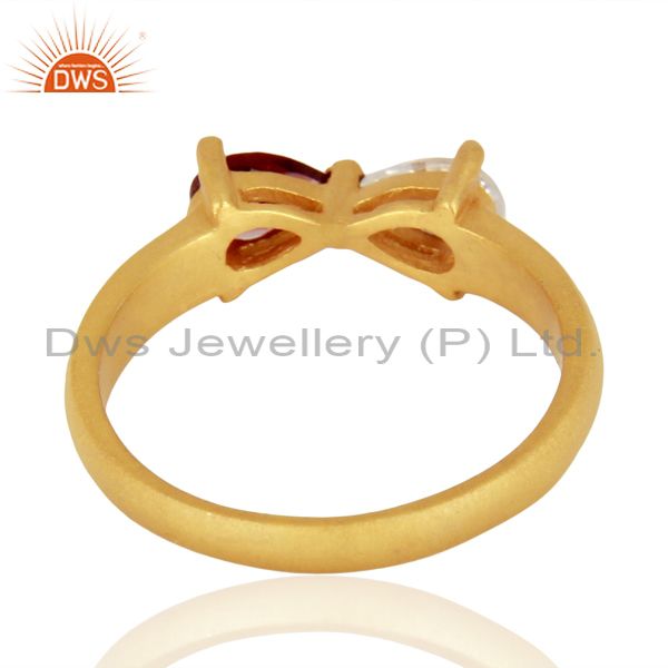 Suppliers 22K Yellow Gold Plated Brass Natural Garnet And Cubic Zirconia Fashion Ring