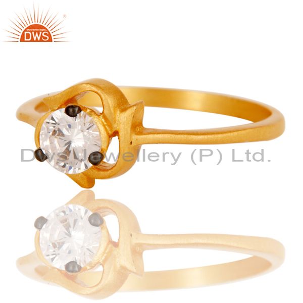 Suppliers 22K Yellow Gold Plated Brass Cubic Zirconia Prong Set Fashion Ring