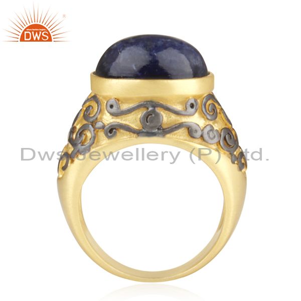 18K Yellow Gold Plated Brass Sodalite Gemstone Cocktail Ring
