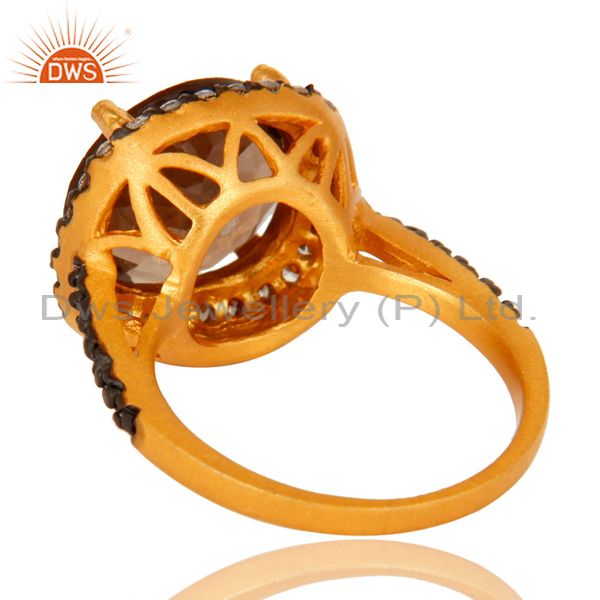 Suppliers 22K Yellow Gold Plated Brass Smoky Quartz And Cubic Zirconia Ladies Fashion Ring