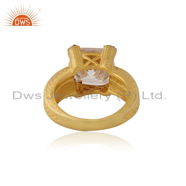 18K Yellow Gold Plated Brass Cubic Zirconia Hammered Cocktail Ring