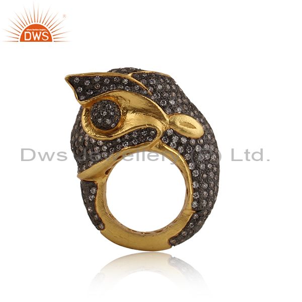 Elephant Shaped Rhodium & Gold Plated Silver Antique Cz Ring