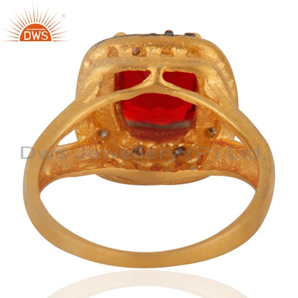 Suppliers Handmade 18k Yellow Gold Over Brass Red Glass & Zirconia Solitaire Ring Jewelry