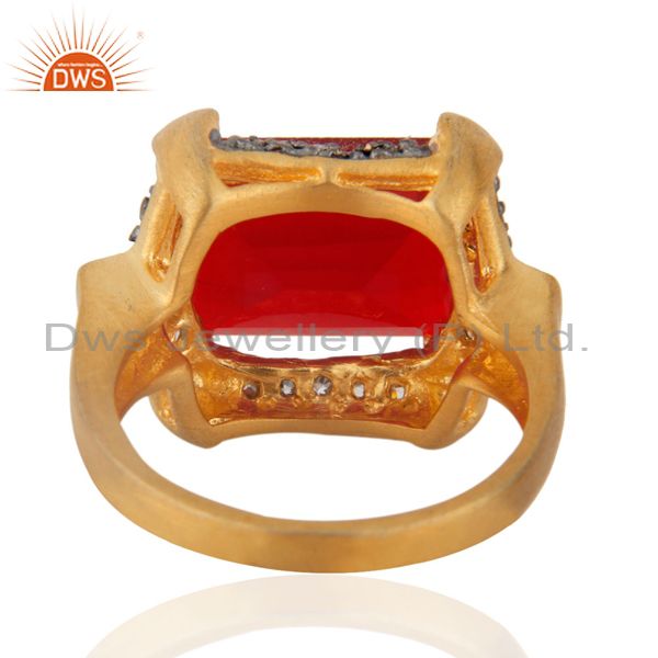 Suppliers Cheap Fashion Garnet Color Red Glass Cocktail Yellow Gold Plated Zircon Ring sz