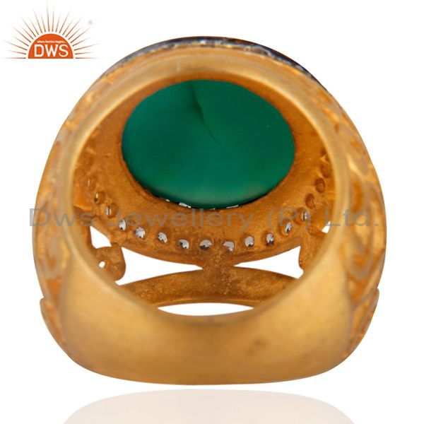 Suppliers Natural Semi Precious Gemstone Green Onyx Handmade Filigree Design Ring Size 6.5