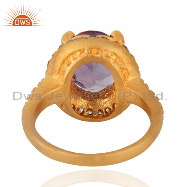 Suppliers Natural Amethyst Prong Setting Gemstone White Zircon 18K Yellow Gold Plated Ring