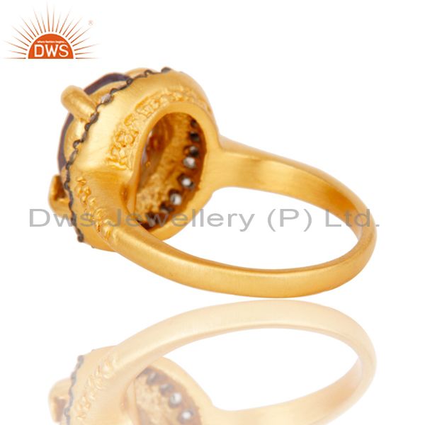 Suppliers Natural Amethyst Prong Setting Gemstone White Zircon 18K Gold Plated Brass Ring