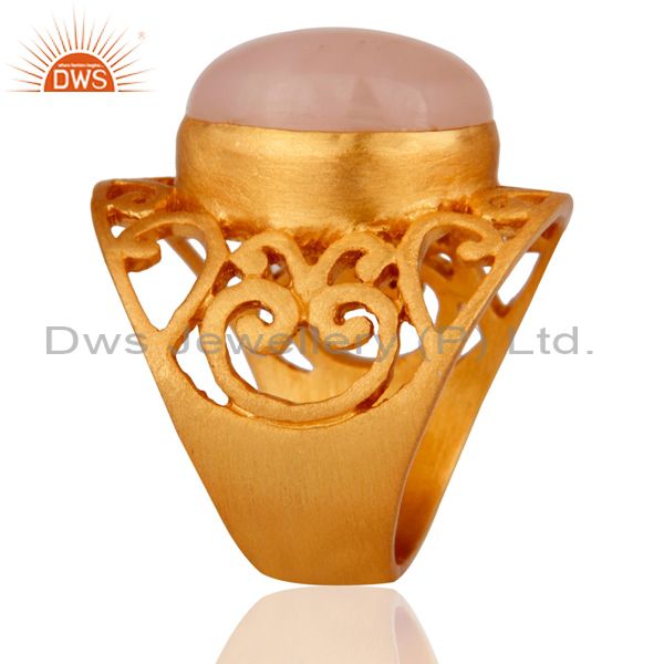 Suppliers 18-Karat Heavy Yellow Gold-Plated Natural Rose Chalcedony Gemstone Handmade Ring