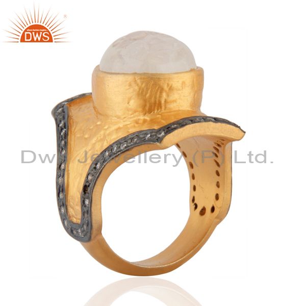 Suppliers Zirconia 24k Yellow Gold Finish Man Moon Face Carved Rainbow Moonstone Ring Sz 9