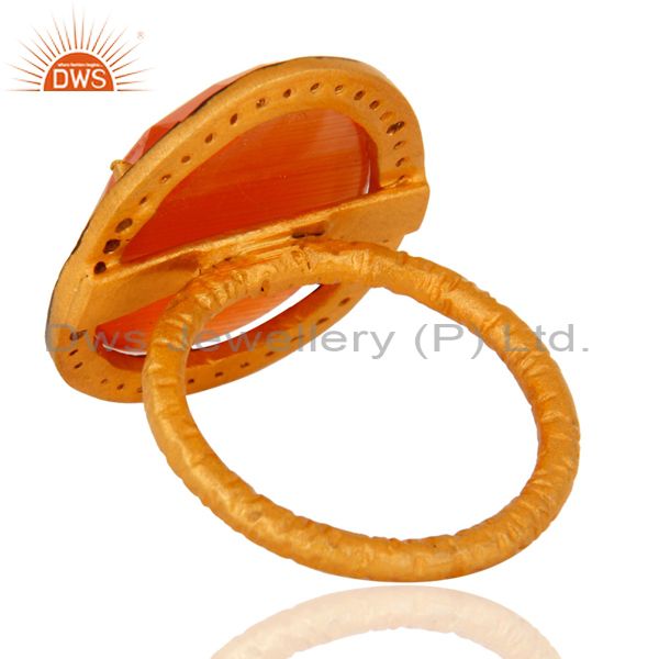 Suppliers 14K Yellow Gold Plated Peach Moonstone Gemstone CZ Accent Designer Ring