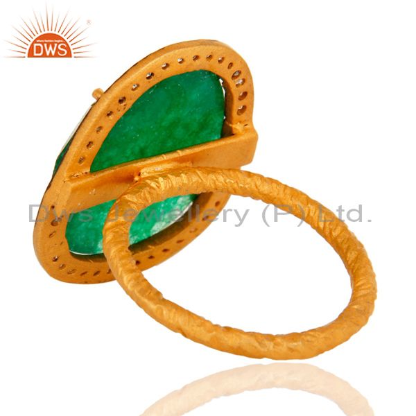 Suppliers Natural Green Aventurine Gemstone Gold Plated over brass Ring With CZ