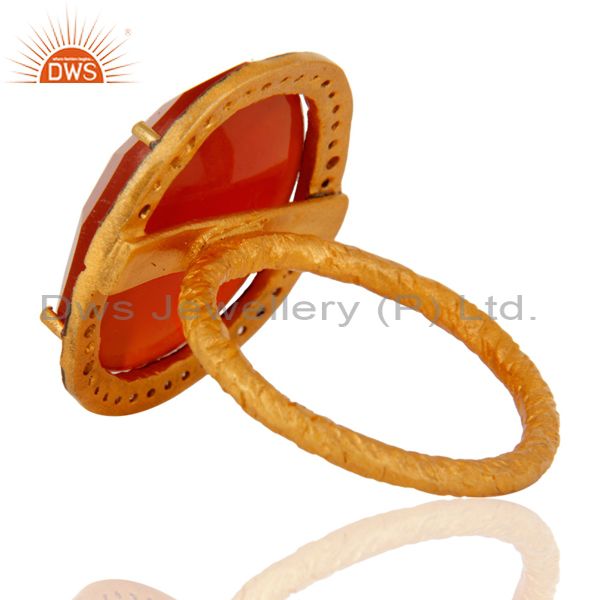 Suppliers Handmade 22K Yellow Gold Plated Natural Red Onyx Faceted Gemstone Ring With CZ