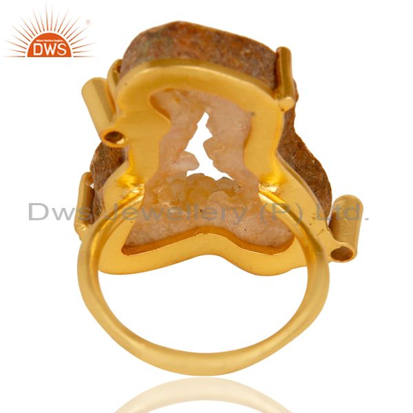 Suppliers Natural Druzy Agate Prong Setting Yellow Gold Plated Cocktail Ring