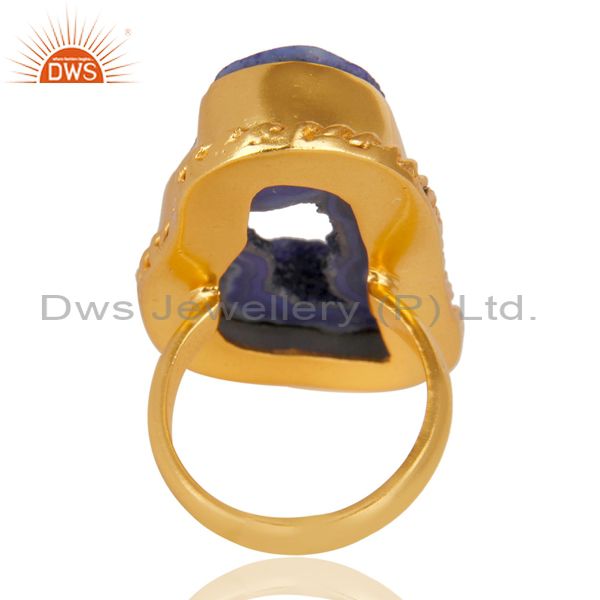 Suppliers Handcrafted Natural Yellow Gold Plated Over Brass Druzy Agte Ring