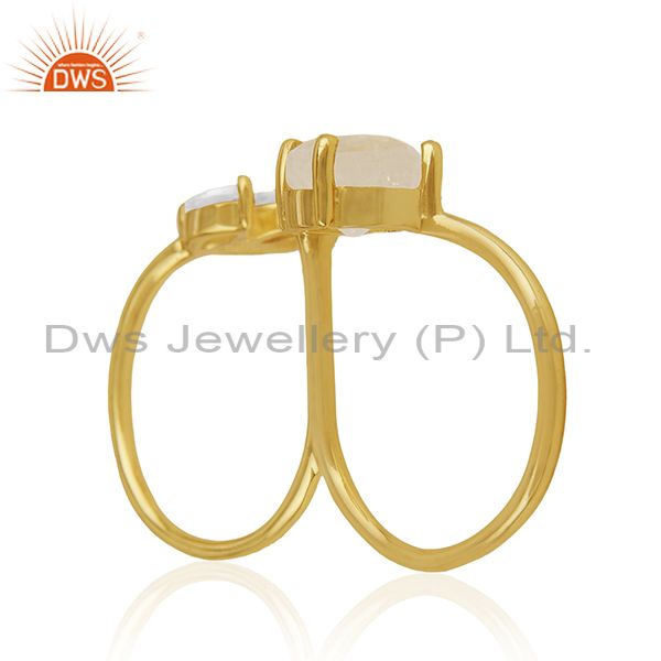 Suppliers 14k Gold Plated Brass Moonstone and Zircon Double Finger Ring Manufacturers