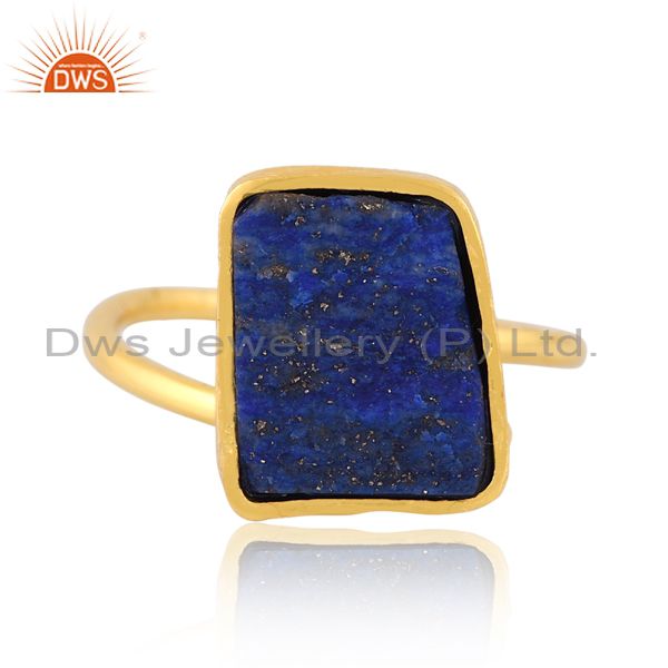 Sterling Silver 18K Gold Pated Ring With Unshaped Lapis