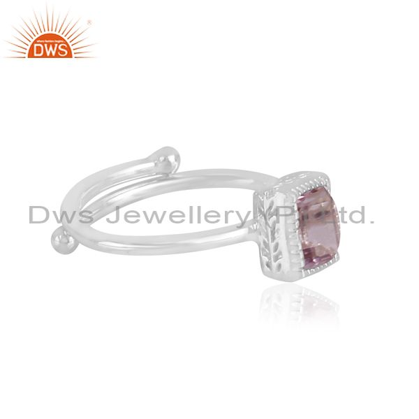 Rectangle Cut Pink Amethyst Set Fine 925 Silver Classic Ring