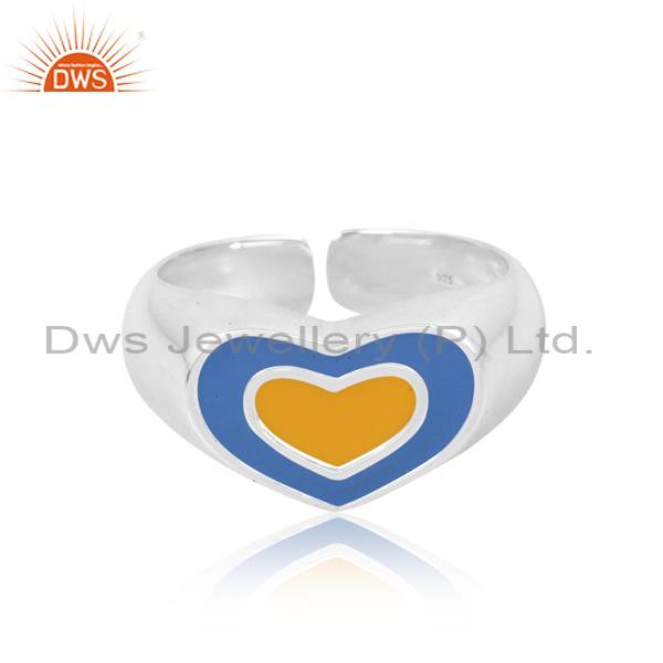 Enamel Heart Ring: 925 Sterling Silver, Romantic Design