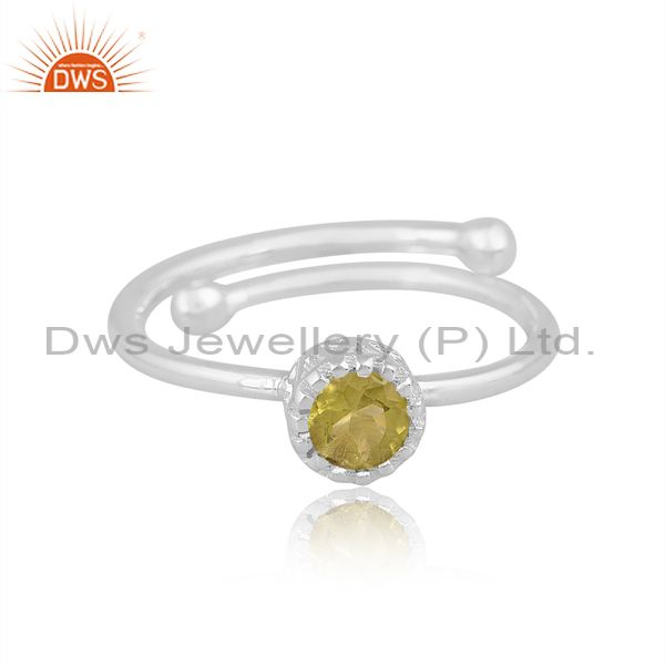 Sterling Silver White Ring With Peridot Round Cut Stone