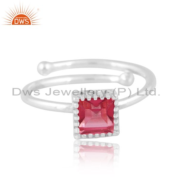 Pink Topaz Cut Square With White Sterling Silver Ring