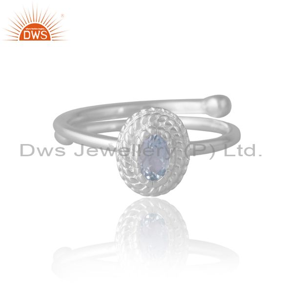 Oval Sterling Silver White Ring With Blue Topaz
