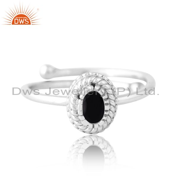 925 Sterling Silver White Ring With Black Onyx