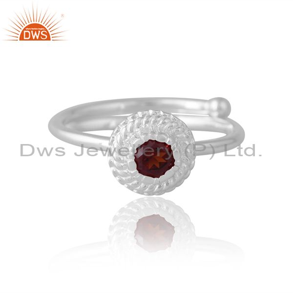 Sterling Silver White Ring With Garnet Round Cut