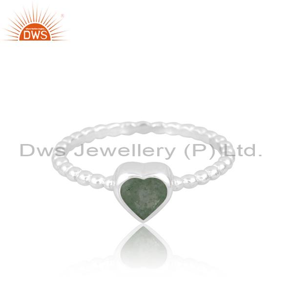 Enchanting Heart Ring: Green Strawberry Quartz for Ladies