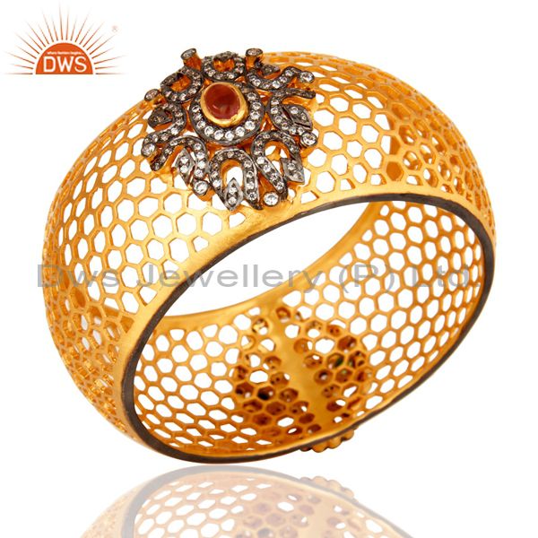 Wholesalers of Cz traditional costume gold filigree design cuff bangle kada jewelry