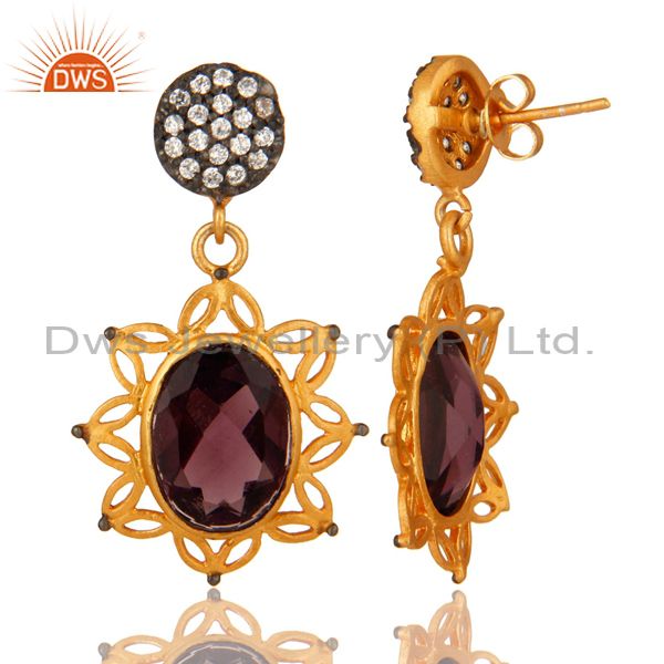 Suppliers Handmade Hydro Amethyst And Cubic Zirconia Dangle Earrings With Gold Plated