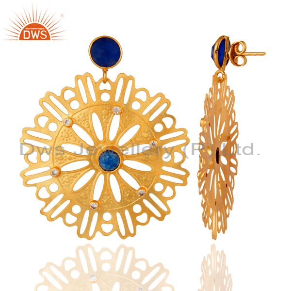 Suppliers Handcrafted Semi-Precious Stone Aventurine & CZ Designer Gold Plated Earrings
