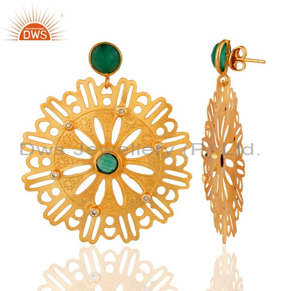Suppliers Beautiful Handcrafted 22K Yellow Gold Plated Green Onyx Desginer Earrings