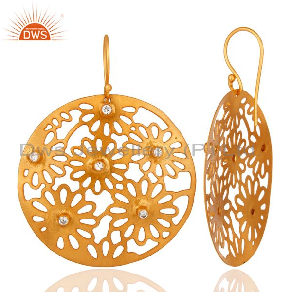 Suppliers White Topaz Dangle 14K Yellow Gold Plated Brass Earrings Handmade Jewelry