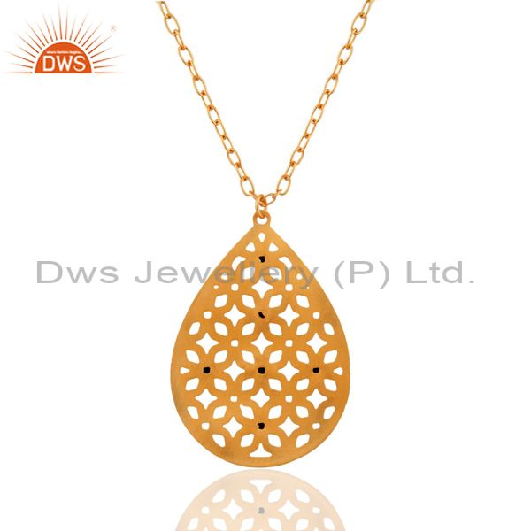 Suppliers Beautifully Handcrafted Filigree Design Gold Plated Turquoise Pendant Necklace