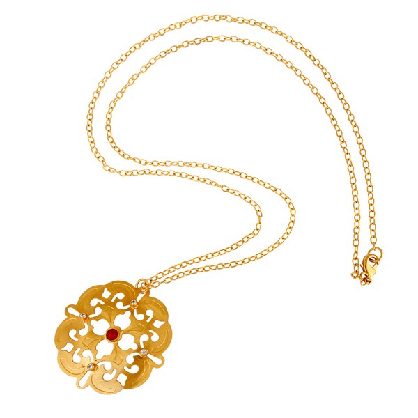 Suppliers Coral Cultured And Cubic Zirconia Pendant Chain Made In 18K Yellow Gold On Brass