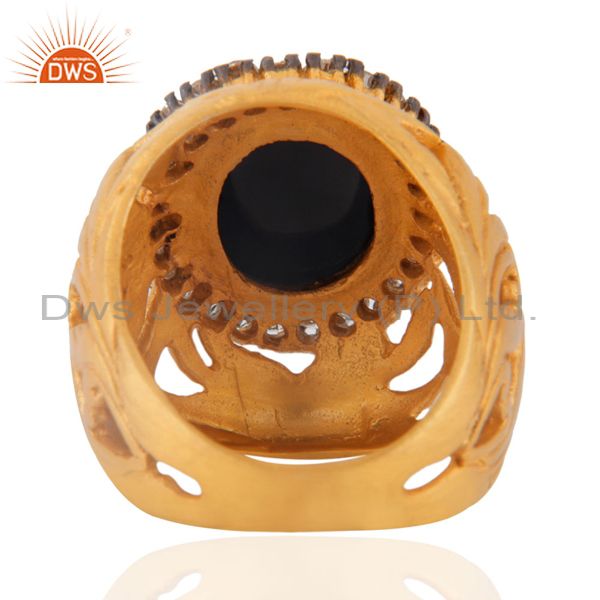 Suppliers 18K Yellow Gold-Plated Filigree Designs Black Onyx & CZ Handmade Ring Jewelry
