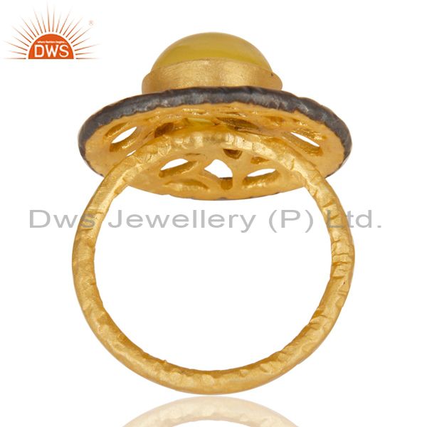 Suppliers 22K Yellow Gold Plated Brass Yellow Moonstone Gemstone Cocktail Ring