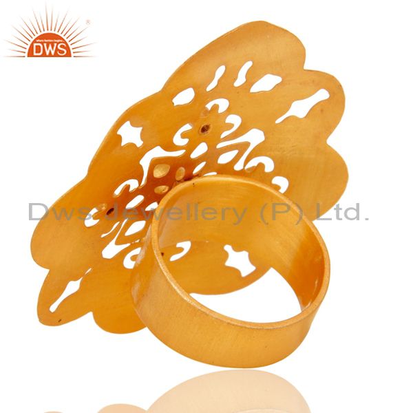 Suppliers 22K Yellow Gold Plated Cubic Zirconia & Smokey Topaz Designer Fashion Ring
