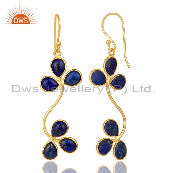 Suppliers Handmade Lapis Lazuli Gemstone Dangle Earrings Made In 22K Gold Over Brass