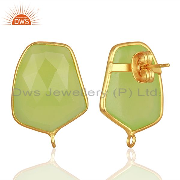 Suppliers 18K Yellow Gold Plated Prehnite Chalcedony Stud Earring Connector Assesories