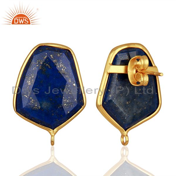 Suppliers 18K Yellow Gold Plated Lapis Lazuli Stud Earring Connector Assesories