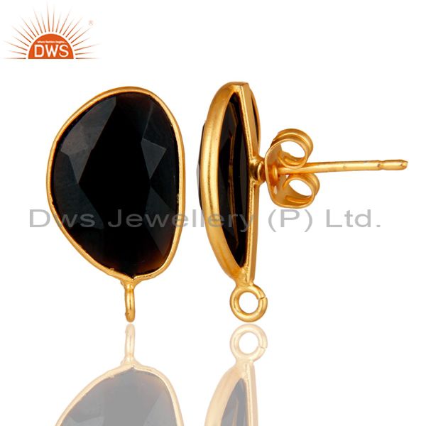 Suppliers 18K Yellow Gold Plated Black Onyx Stud Earring Jewelry Assesories Findings
