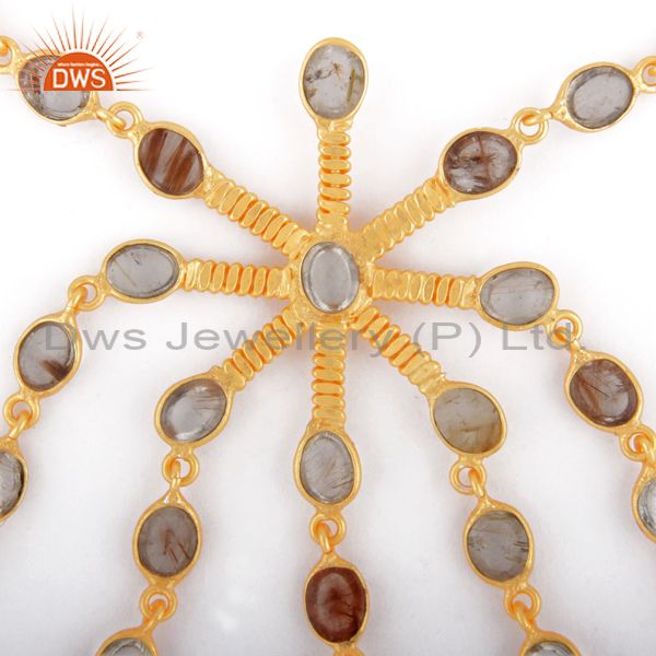 Suppliers Fabulous Golden Rutilated Quartz Gemstone 18k Gold Plated Chandelier Necklace