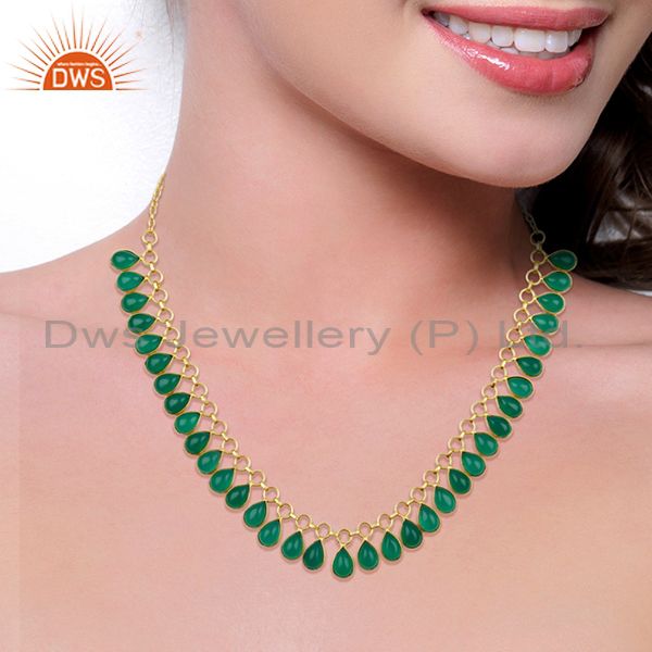 Suppliers full Neck Pattern Green Onyx Gemstone 14K Gold Plated Fashion Wholesale Necklace