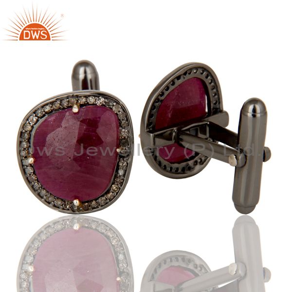 Suppliers Solid 14K Yellow Gold Pave Set Diamond And Ruby Gemstone Mens Cufflinks
