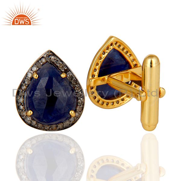 Suppliers Blue Sapphire and Pave Diamond 18K Gold Plated 925 Silver Cufflink Mens Jewelry
