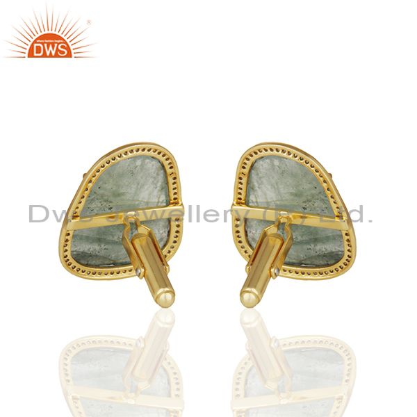 Suppliers Emerald and Pave Diamond 925 Silver Gold Plated Mens Cufflink Wholesale