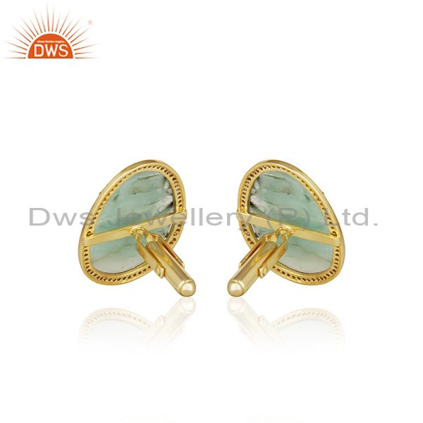 Suppliers Handmade 925 Silver Gold Plated Pave Diamond and Emerald Birthstone Cufflinks